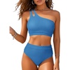 image:imageHigh Waisted Ribbed Bikini Swimsuit  Women Two Piece Bathing Suit One Shoulder Swimwear 2025Royal Blue