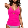image:imageWomen Tankini Swimsuit Tops Only  Tummy Control Bathing Suit Top 2025 Modest V Neck Twist Front Cutout Swim Top No BottomHot Pink