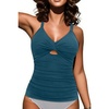 image:imageWomen Tankini Swimsuit Tops Only  Tummy Control Bathing Suit Top 2025 Modest V Neck Twist Front Cutout Swim Top No BottomTeal
