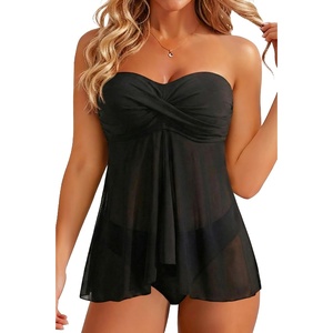 image:imageTalisea Women Bandeau Tankini Top Only Mesh Strapless Swimsuits Top Halter Flyaway Bathing Suits No BottomBlack