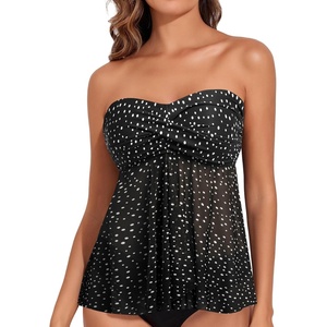 image:imageTalisea Women Bandeau Tankini Top Only Mesh Strapless Swimsuits Top Halter Flyaway Bathing Suits No BottomBlack Dot