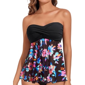 image:imageTalisea Women Bandeau Tankini Top Only Mesh Strapless Swimsuits Top Halter Flyaway Bathing Suits No BottomColorful Floral