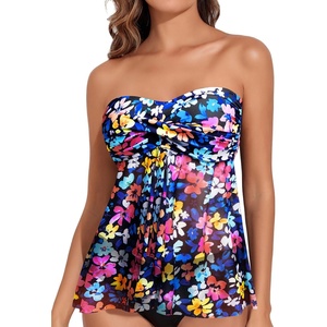 image:imageTalisea Women Bandeau Tankini Top Only Mesh Strapless Swimsuits Top Halter Flyaway Bathing Suits No BottomColorful Flowers