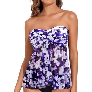 image:imageTalisea Women Bandeau Tankini Top Only Mesh Strapless Swimsuits Top Halter Flyaway Bathing Suits No BottomPurple Floral