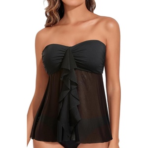 image:imageTalisea Women Bandeau Tankini Top Only Mesh Strapless Swimsuits Top Halter Flyaway Bathing Suits No BottomSolid Black