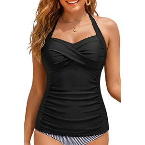 image:imageWomen Tankini Bathing Suit Top  Halter Swim Tops Only Tummy Control No Bottom SwimwearBlack