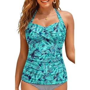image:imageWomen Tankini Bathing Suit Top  Halter Swim Tops Only Tummy Control No Bottom SwimwearGreen Paisley