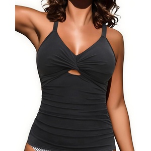 image:imageWomen Tankini Swimsuit Tops Only  Tummy Control Bathing Suit Top 2025 Modest V Neck Twist Front Cutout Swim Top No BottomBlack
