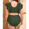 image:imagePlus Size Bikini Two Piece Swimsuit  Women High Waisted Tummy Control Bathing Suit with Sleeve Swimwear 2025Army Green