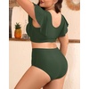 image:imagePlus Size Bikini Two Piece Swimsuit  Women High Waisted Tummy Control Bathing Suit with Sleeve Swimwear 2025Army Green