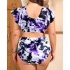 image:imagePlus Size Bikini Two Piece Swimsuit  Women High Waisted Tummy Control Bathing Suit with Sleeve Swimwear 2025Purple Flowers