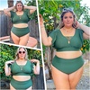 image:imagePlus Size Bikini Two Piece Swimsuit  Women High Waisted Tummy Control Bathing Suit with Sleeve Swimwear 2025Purple Flowers