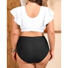 image:imagePlus Size Bikini Two Piece Swimsuit  Women High Waisted Tummy Control Bathing Suit with Sleeve Swimwear 2025White and Black