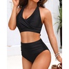image:imageTalisea High Waisted Bikini Set for Women Two Piece Tummy Control Swimsuit Halter Push Up Bathing Suits with Twist Front TopBlack