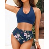 image:imageTalisea High Waisted Bikini Set for Women Two Piece Tummy Control Swimsuit Halter Push Up Bathing Suits with Twist Front TopBlue Floral