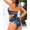 image:imageTalisea High Waisted Bikini Set for Women Two Piece Tummy Control Swimsuit Halter Push Up Bathing Suits with Twist Front TopBlue Floral
