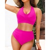 image:imageTalisea High Waisted Bikini Set for Women Two Piece Tummy Control Swimsuit Halter Push Up Bathing Suits with Twist Front TopHot Pink