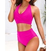 image:imageTalisea High Waisted Bikini Set for Women Two Piece Tummy Control Swimsuit Halter Push Up Bathing Suits with Twist Front TopHot Pink