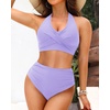 image:imageTalisea High Waisted Bikini Set for Women Two Piece Tummy Control Swimsuit Halter Push Up Bathing Suits with Twist Front TopLavender Purple