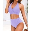 image:imageTalisea High Waisted Bikini Set for Women Two Piece Tummy Control Swimsuit Halter Push Up Bathing Suits with Twist Front TopLavender Purple