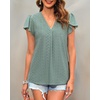 image:imageTalisea Women Summer Blouse Ruffle Short Sleeve V Neck Swiss Dot Dressy Casual Flowy Top ShirtGreen