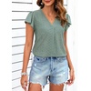 image:imageTalisea Women Summer Blouse Ruffle Short Sleeve V Neck Swiss Dot Dressy Casual Flowy Top ShirtGreen