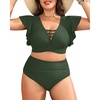 image:imagePlus Size Bikini Two Piece Swimsuit  Women High Waisted Tummy Control Bathing Suit with Sleeve Swimwear 2025Army Green