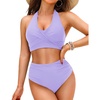 image:imageTalisea High Waisted Bikini Set for Women Two Piece Tummy Control Swimsuit Halter Push Up Bathing Suits with Twist Front TopLavender Purple