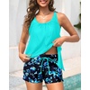 image:imageBlouson Tankini Swimsuit with Shorts  Womens Two Piece with Pockets Tummy Control Bathing Suit Modest Swimwear 2025Aqua Floral