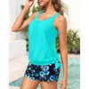 image:imageBlouson Tankini Swimsuit with Shorts  Womens Two Piece with Pockets Tummy Control Bathing Suit Modest Swimwear 2025Aqua Floral