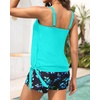 image:imageBlouson Tankini Swimsuit with Shorts  Womens Two Piece with Pockets Tummy Control Bathing Suit Modest Swimwear 2025Aqua Floral