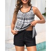 image:imageBlouson Tankini Swimsuit with Shorts  Womens Two Piece with Pockets Tummy Control Bathing Suit Modest Swimwear 2025Black Tribal