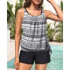 image:imageBlouson Tankini Swimsuit with Shorts  Womens Two Piece with Pockets Tummy Control Bathing Suit Modest Swimwear 2025Black Tribal
