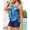 image:imageBlouson Tankini Swimsuit with Shorts  Womens Two Piece with Pockets Tummy Control Bathing Suit Modest Swimwear 2025Blue Leaves