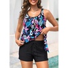 image:imageBlouson Tankini Swimsuit with Shorts  Womens Two Piece with Pockets Tummy Control Bathing Suit Modest Swimwear 2025Blue Pink Floral
