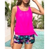 image:imageBlouson Tankini Swimsuit with Shorts  Womens Two Piece with Pockets Tummy Control Bathing Suit Modest Swimwear 2025Pink Floral