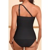 image:imageOne Shoulder Two Piece Tankini  Ribbed Swim Tops with Bottom Tummy Control Swimsuits Sporty Bathing Suits SwimwearBlack