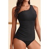 image:imageOne Shoulder Two Piece Tankini  Ribbed Swim Tops with Bottom Tummy Control Swimsuits Sporty Bathing Suits SwimwearBlack