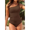 image:imageOne Shoulder Two Piece Tankini  Ribbed Swim Tops with Bottom Tummy Control Swimsuits Sporty Bathing Suits SwimwearBrown