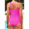 image:imageOne Shoulder Two Piece Tankini  Ribbed Swim Tops with Bottom Tummy Control Swimsuits Sporty Bathing Suits SwimwearHot Pink