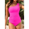 image:imageOne Shoulder Two Piece Tankini  Ribbed Swim Tops with Bottom Tummy Control Swimsuits Sporty Bathing Suits SwimwearHot Pink