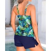 image:imageTalisea Tankini Two Piece with Shorts  Womens Tummy Control Swimsuit with Pockets Bathing Suit with VWire Boy ShortsBlue Leaves