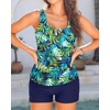 image:imageTalisea Tankini Two Piece with Shorts  Womens Tummy Control Swimsuit with Pockets Bathing Suit with VWire Boy ShortsBlue Leaves