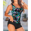 image:imageTalisea Tankini Two Piece with Shorts  Womens Tummy Control Swimsuit with Pockets Bathing Suit with VWire Boy ShortsGreen Leaves