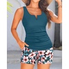 image:imageTalisea Tankini Two Piece with Shorts  Womens Tummy Control Swimsuit with Pockets Bathing Suit with VWire Boy ShortsTeal Floral