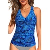 image:imageTummy Control Tankini Top Only  Women Twist V Neck Swim Tops Criss Cross Swimsuit Bathing Suit Top 2025Blue Paisley