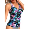image:imageTummy Control Tankini Top Only  Women Twist V Neck Swim Tops Criss Cross Swimsuit Bathing Suit Top 2025Colorful Floral
