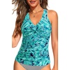 image:imageTummy Control Tankini Top Only  Women Twist V Neck Swim Tops Criss Cross Swimsuit Bathing Suit Top 2025Green Paisley