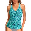 image:imageTummy Control Tankini Top Only  Women Twist V Neck Swim Tops Criss Cross Swimsuit Bathing Suit Top 2025Green Paisley