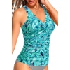 image:imageTummy Control Tankini Top Only  Women Twist V Neck Swim Tops Criss Cross Swimsuit Bathing Suit Top 2025Green Paisley